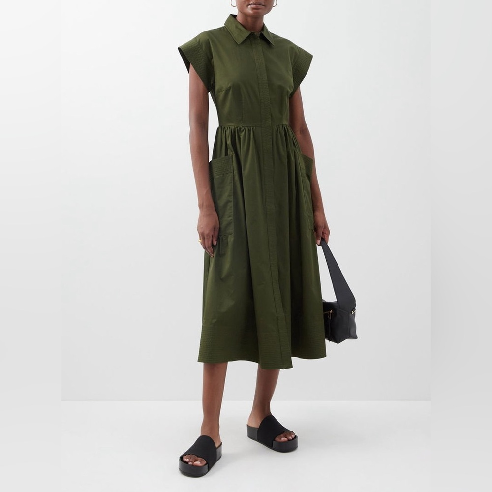 CO Essential Cap Sleeve Dress in Cotton Poplin Green - Picture 5 of 12